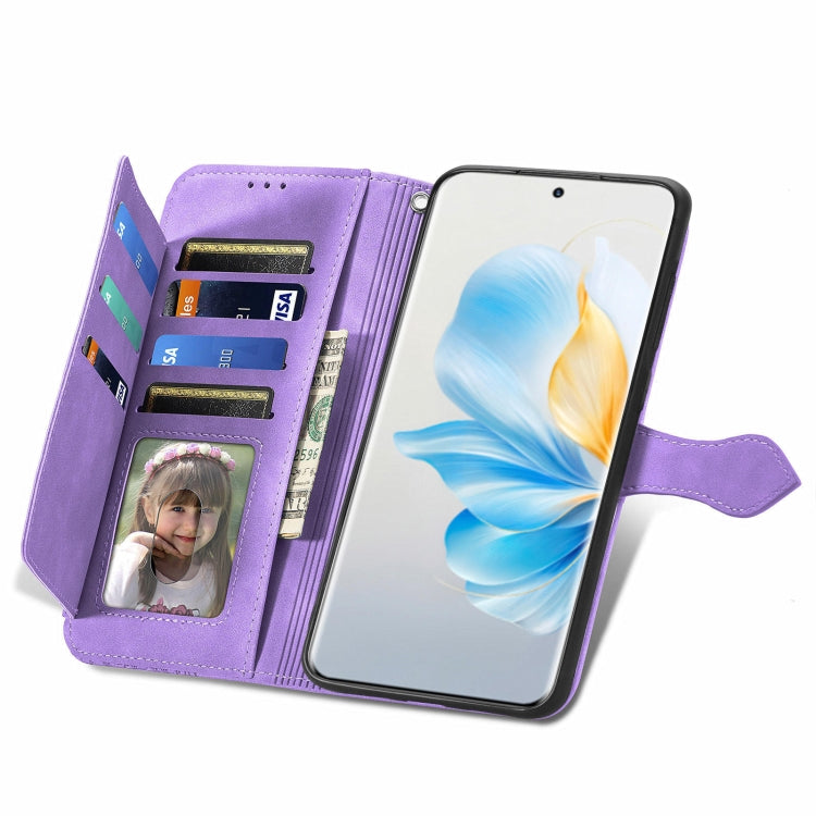 For Honor 100 Embossed Flower Zipper Leather Phone Case(Purple)