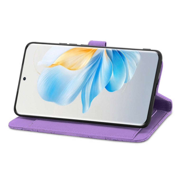 For Honor 100 Embossed Flower Zipper Leather Phone Case(Purple)