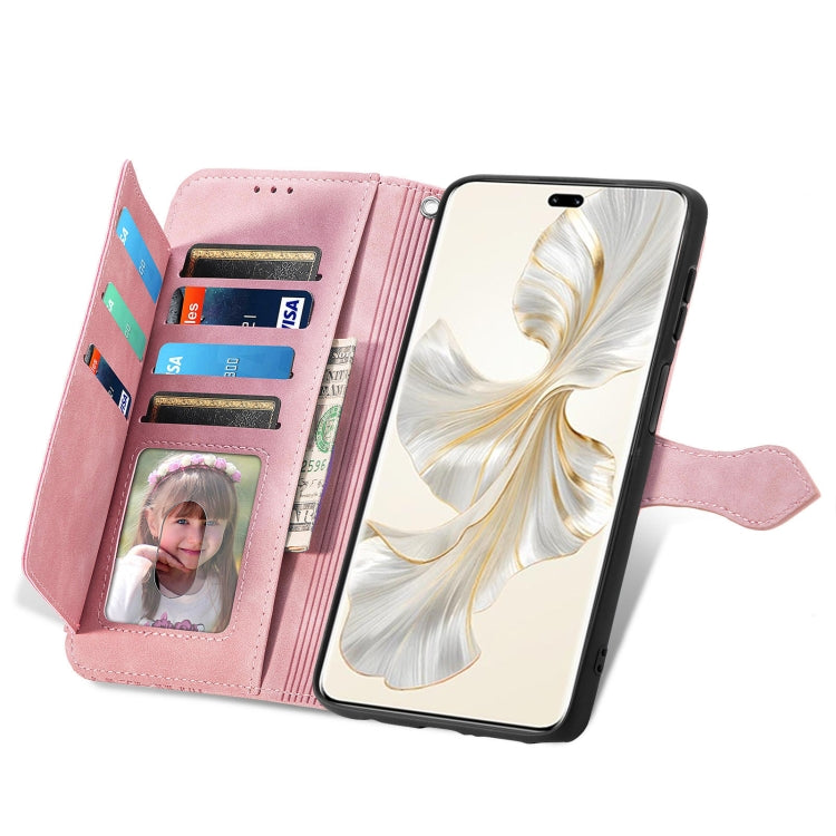 For Honor 100 Pro Embossed Flower Zipper Leather Phone Case(Pink)