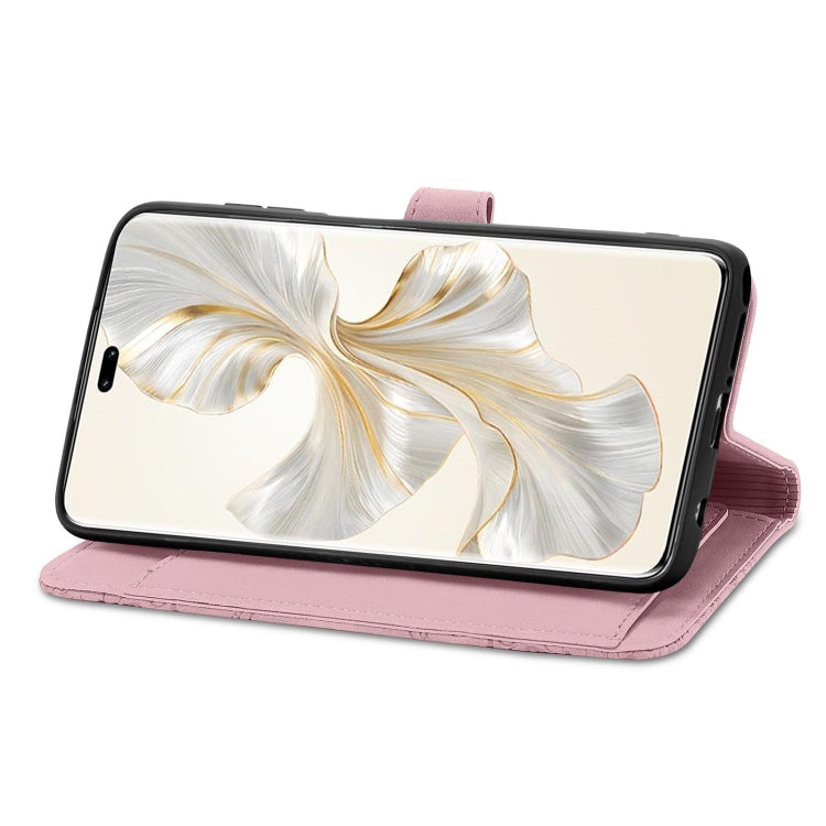 For Honor 100 Pro Embossed Flower Zipper Leather Phone Case(Pink)