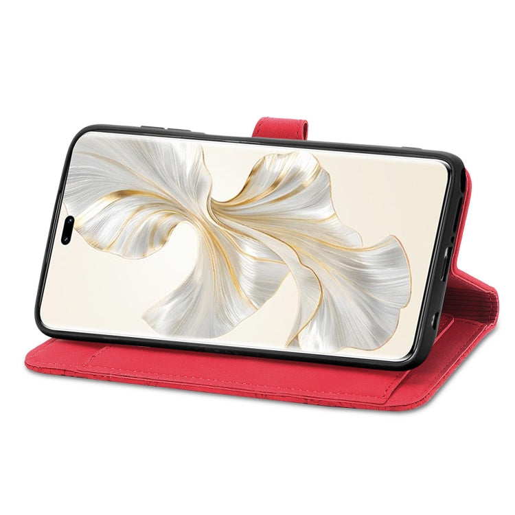 For Honor 100 Pro Embossed Flower Zipper Leather Phone Case(Red)
