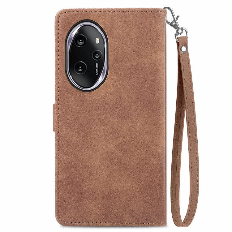 For Honor 100 Pro Embossed Flower Zipper Leather Phone Case(Brown)