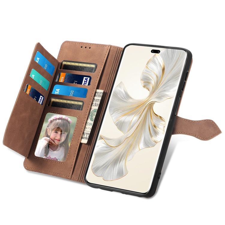 For Honor 100 Pro Embossed Flower Zipper Leather Phone Case(Brown)