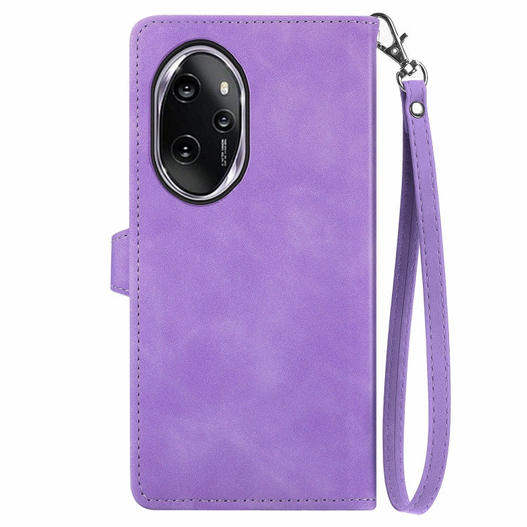 For Honor 100 Pro Embossed Flower Zipper Leather Phone Case(Purple)