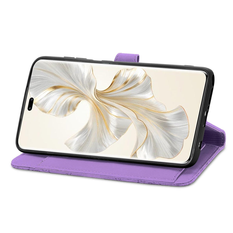 For Honor 100 Pro Embossed Flower Zipper Leather Phone Case(Purple)