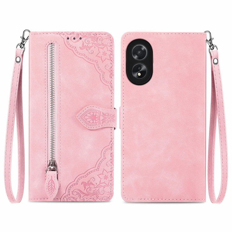 For Honor X5 Plus Embossed Flower Zipper Leather Phone Case(Pink)