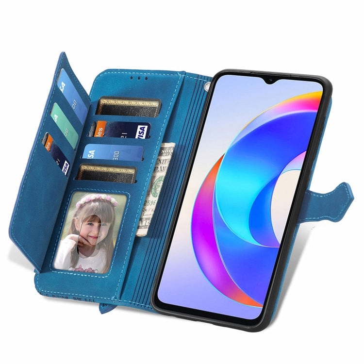 For Honor X5 Plus Embossed Flower Zipper Leather Phone Case(Blue)