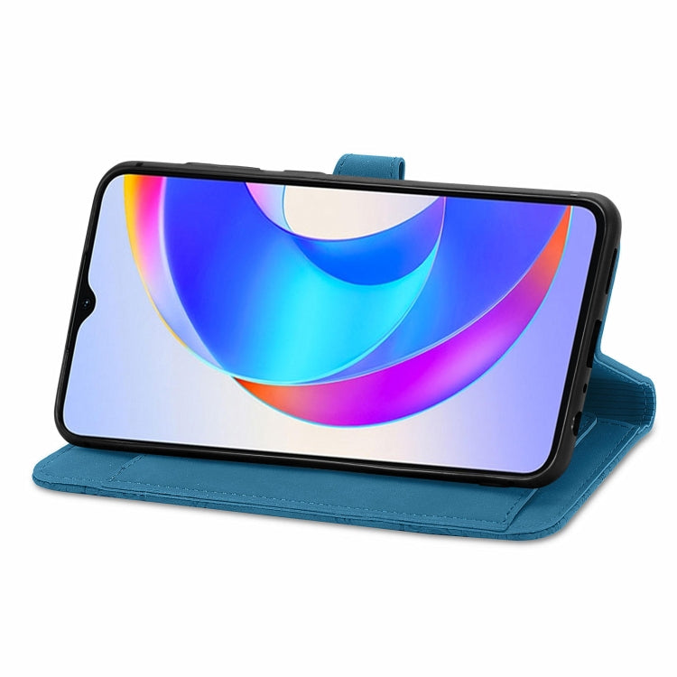 For Honor X5 Plus Embossed Flower Zipper Leather Phone Case(Blue)