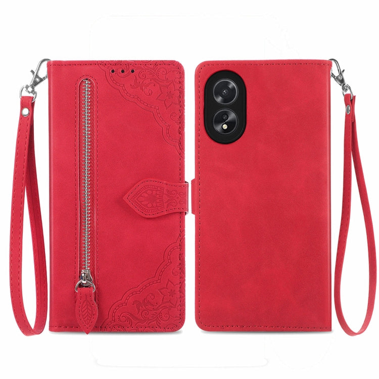 For Honor X5 Plus Embossed Flower Zipper Leather Phone Case(Red)