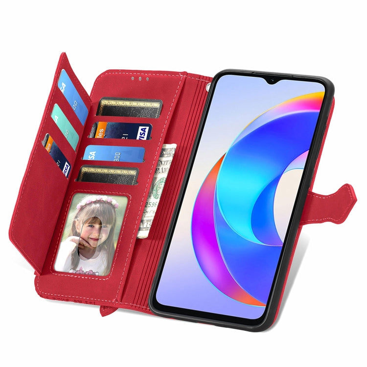 For Honor X5 Plus Embossed Flower Zipper Leather Phone Case(Red)