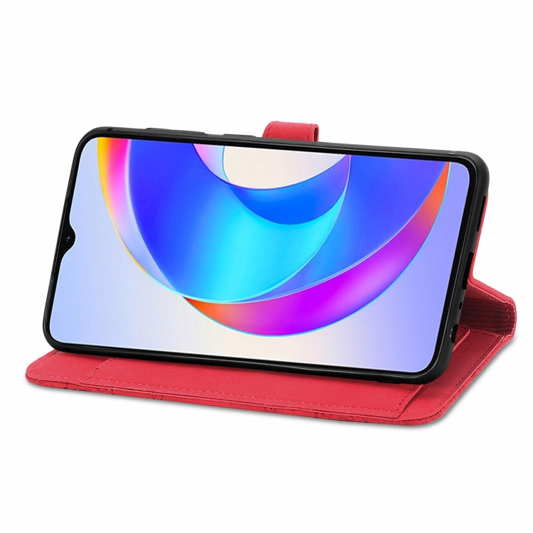 For Honor X5 Plus Embossed Flower Zipper Leather Phone Case(Red)