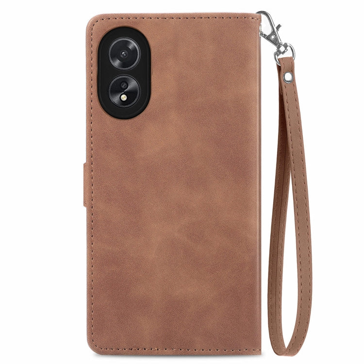For Honor X5 Plus Embossed Flower Zipper Leather Phone Case(Brown)