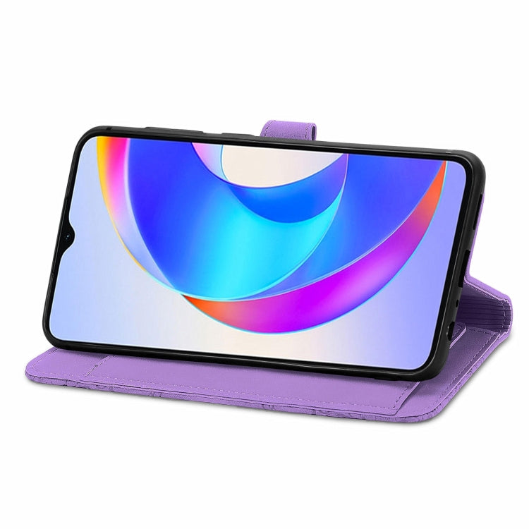 For Honor X5 Plus Embossed Flower Zipper Leather Phone Case(Purple)