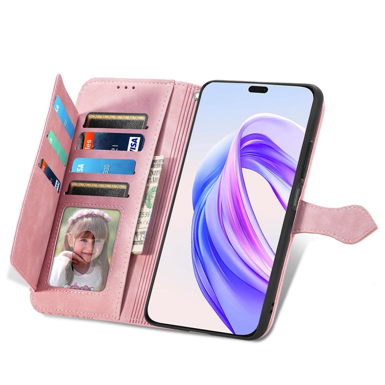 For Honor X50i+ Embossed Flower Zipper Leather Phone Case(Pink)