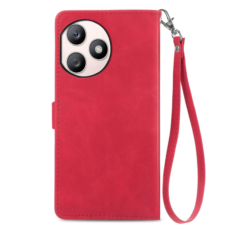 For Honor X50i+ Embossed Flower Zipper Leather Phone Case(Red)
