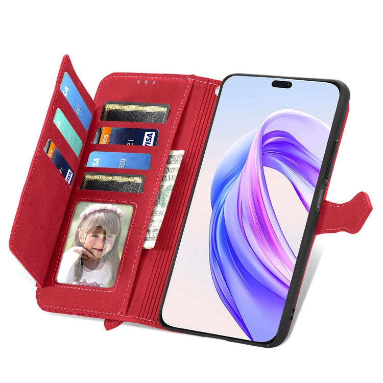 For Honor X50i+ Embossed Flower Zipper Leather Phone Case(Red)