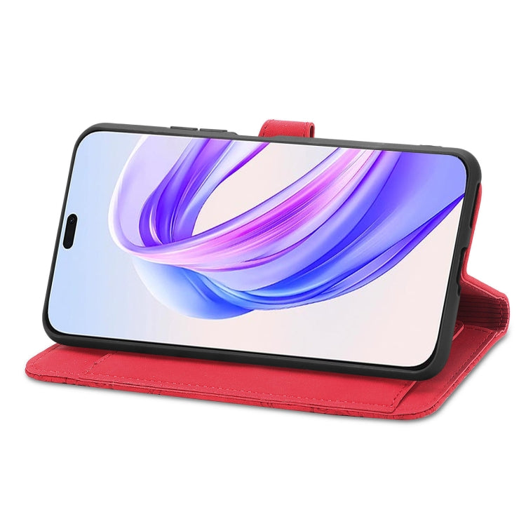 For Honor X50i+ Embossed Flower Zipper Leather Phone Case(Red)