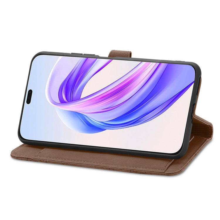 For Honor X50i+ Embossed Flower Zipper Leather Phone Case(Brown)