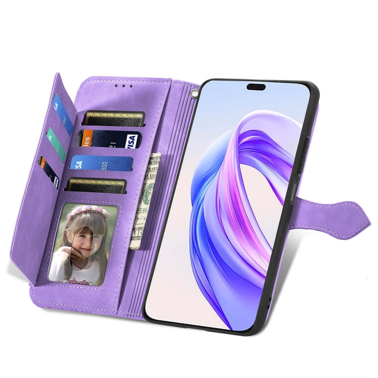 For Honor X50i+ Embossed Flower Zipper Leather Phone Case(Purple)