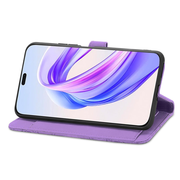 For Honor X50i+ Embossed Flower Zipper Leather Phone Case(Purple)