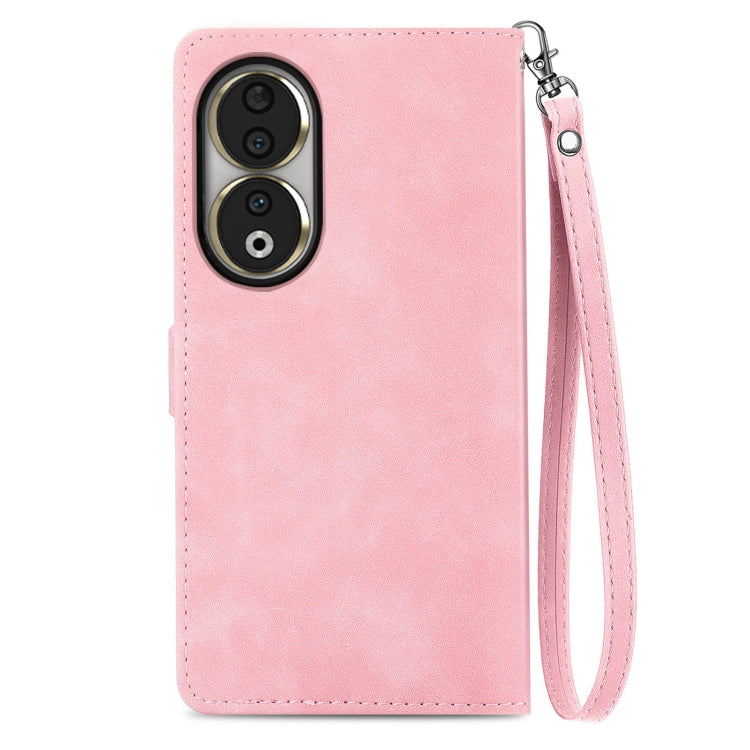 For Honor 90 Embossed Flower Zipper Leather Phone Case(Pink)