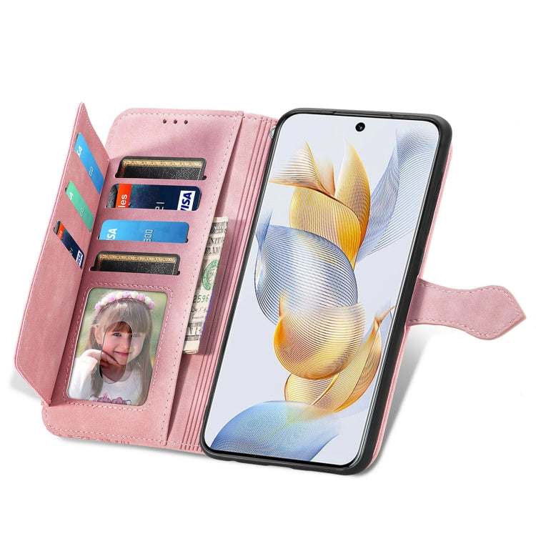 For Honor 90 Embossed Flower Zipper Leather Phone Case(Pink)