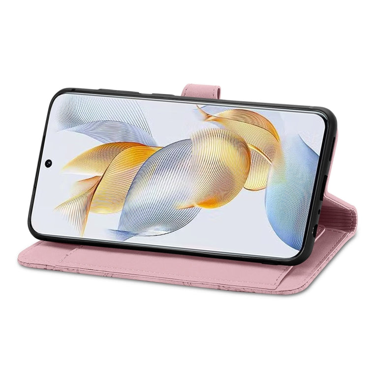 For Honor 90 Embossed Flower Zipper Leather Phone Case(Pink)