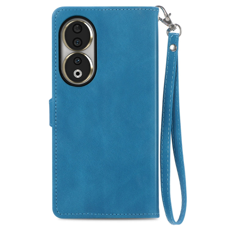 For Honor 90 Embossed Flower Zipper Leather Phone Case(Blue)