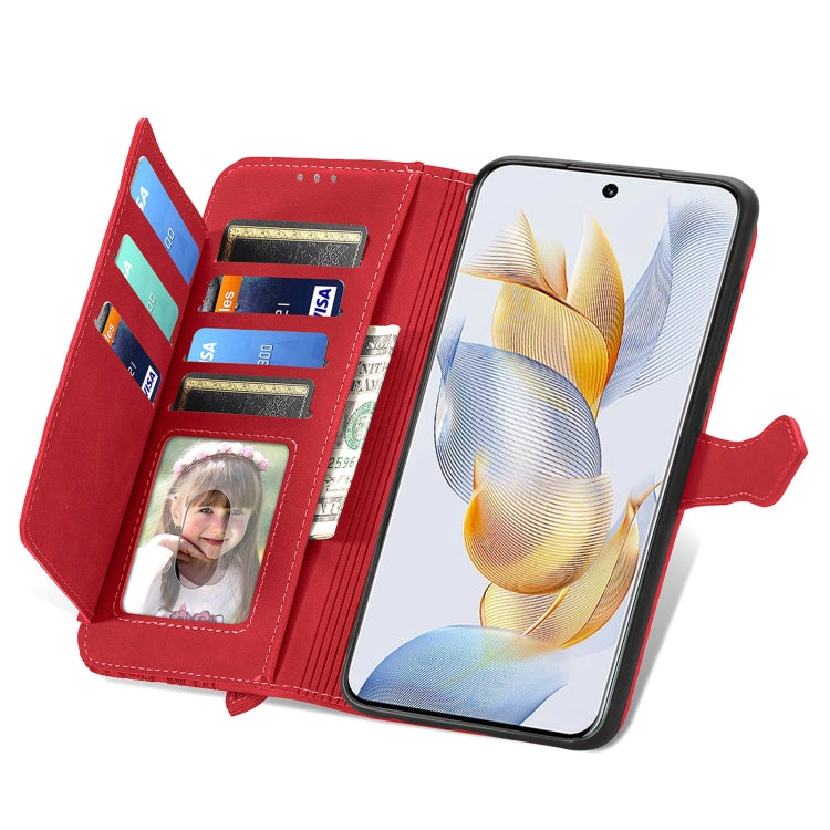 For Honor 90 Embossed Flower Zipper Leather Phone Case(Red)