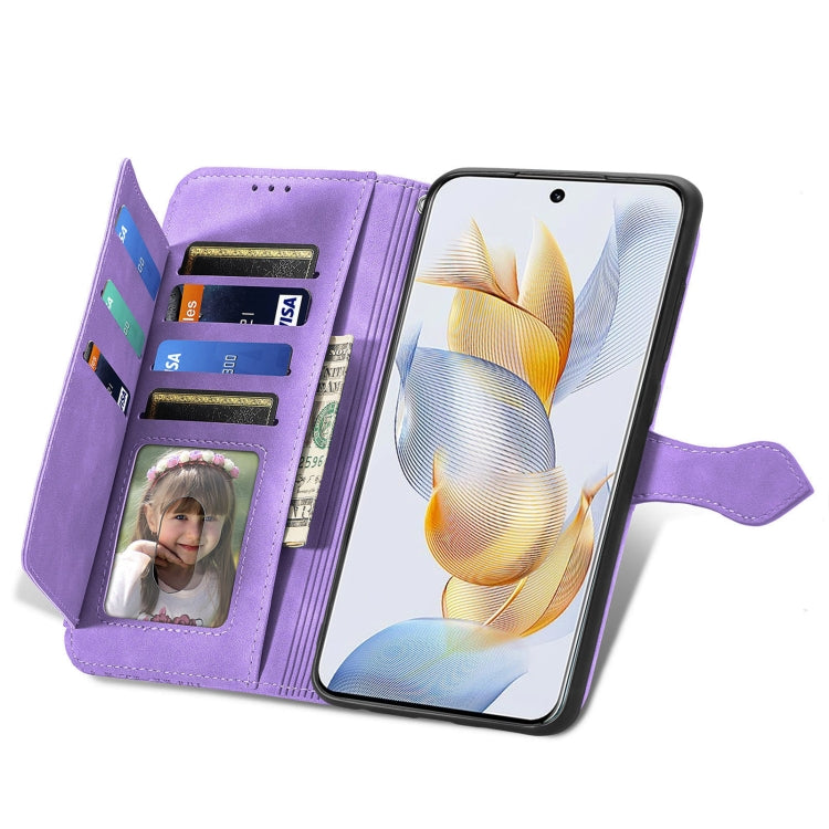 For Honor 90 Embossed Flower Zipper Leather Phone Case(Purple)