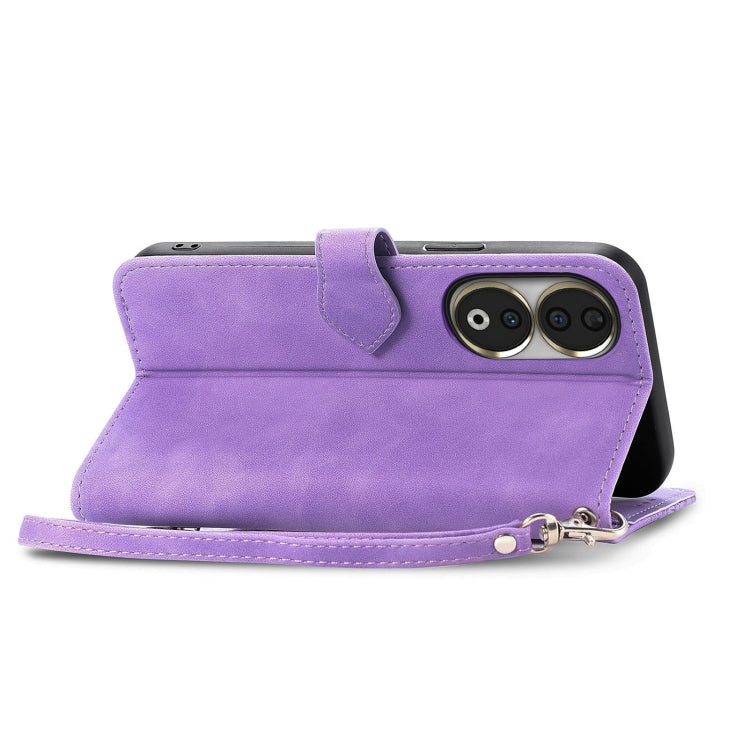 For Honor 90 Embossed Flower Zipper Leather Phone Case(Purple)