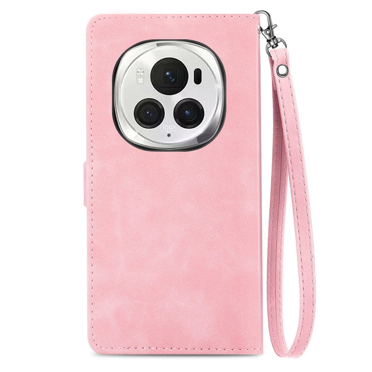 For Honor Magic6 Pro Embossed Flower Zipper Leather Phone Case(Pink)