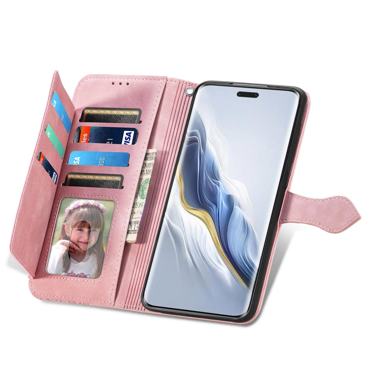 For Honor Magic6 Pro Embossed Flower Zipper Leather Phone Case(Pink)