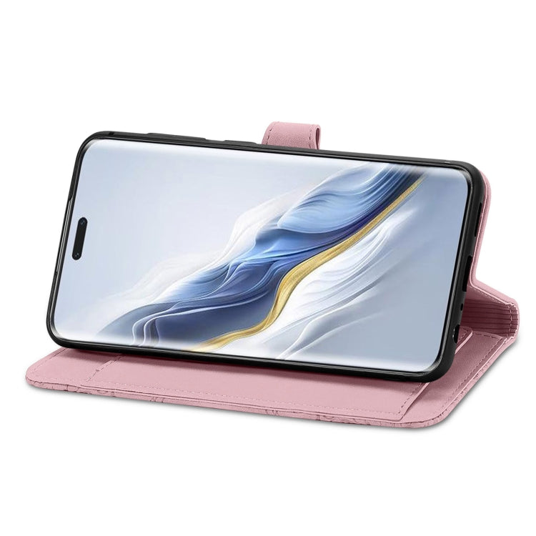 For Honor Magic6 Pro Embossed Flower Zipper Leather Phone Case(Pink)