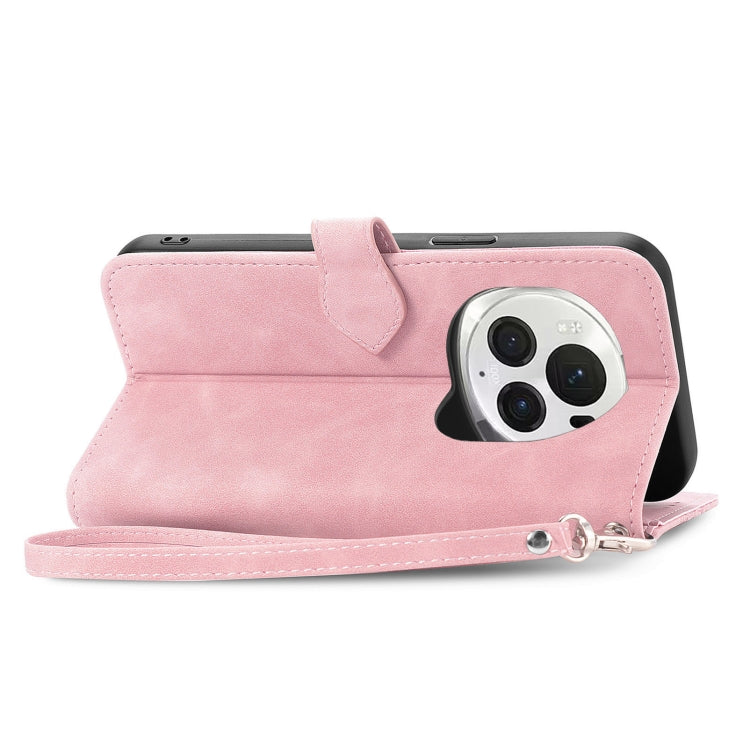 For Honor Magic6 Pro Embossed Flower Zipper Leather Phone Case(Pink)