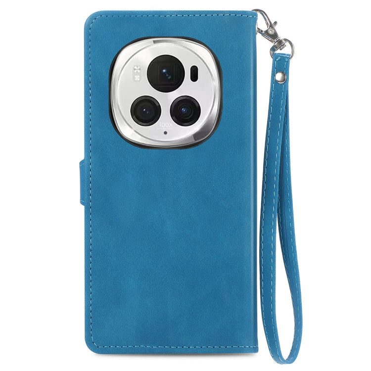 For Honor Magic6 Pro Embossed Flower Zipper Leather Phone Case(Blue)