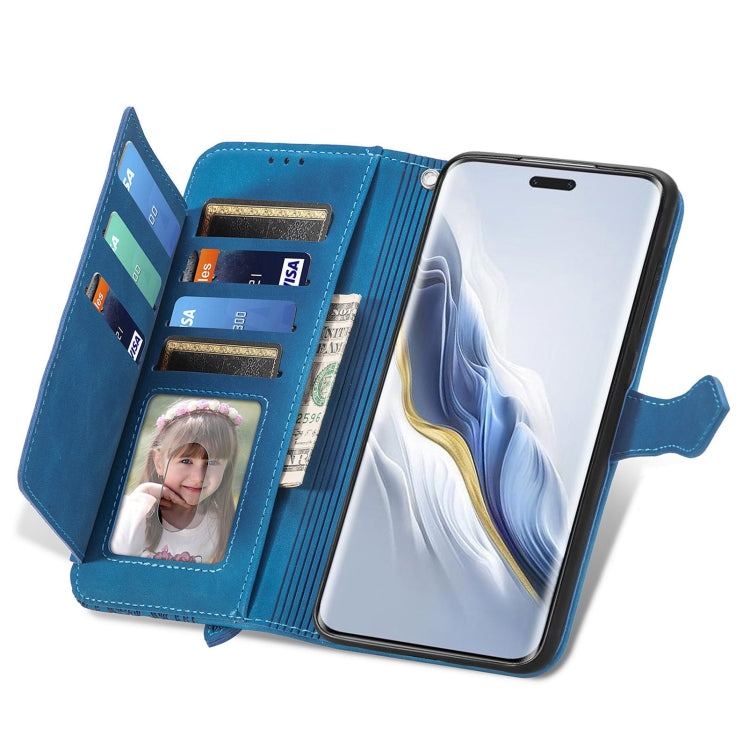 For Honor Magic6 Pro Embossed Flower Zipper Leather Phone Case(Blue)