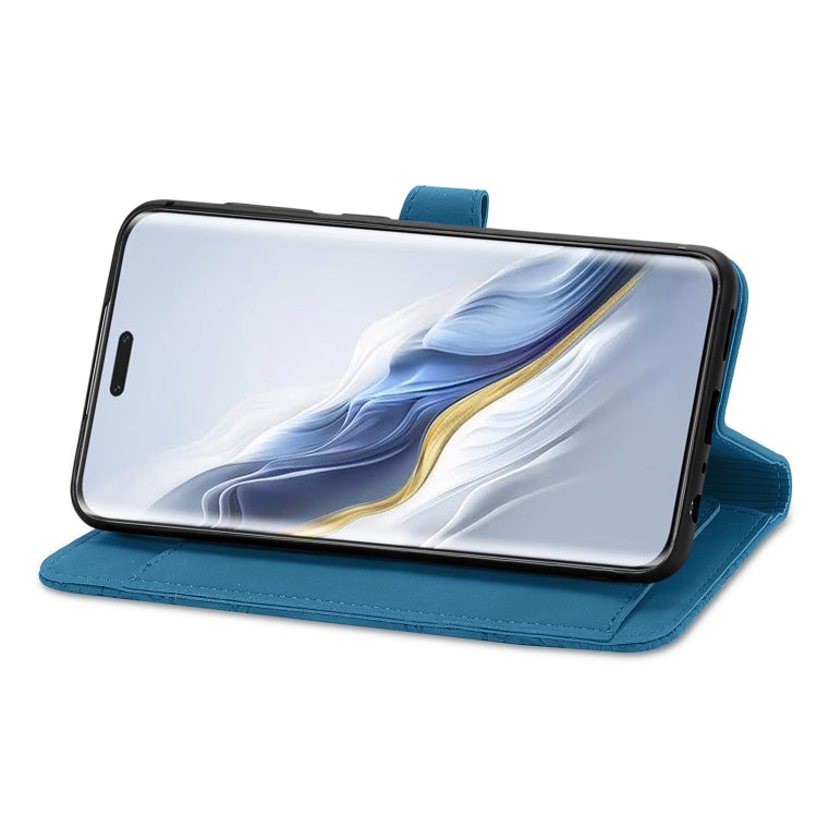 For Honor Magic6 Pro Embossed Flower Zipper Leather Phone Case(Blue)