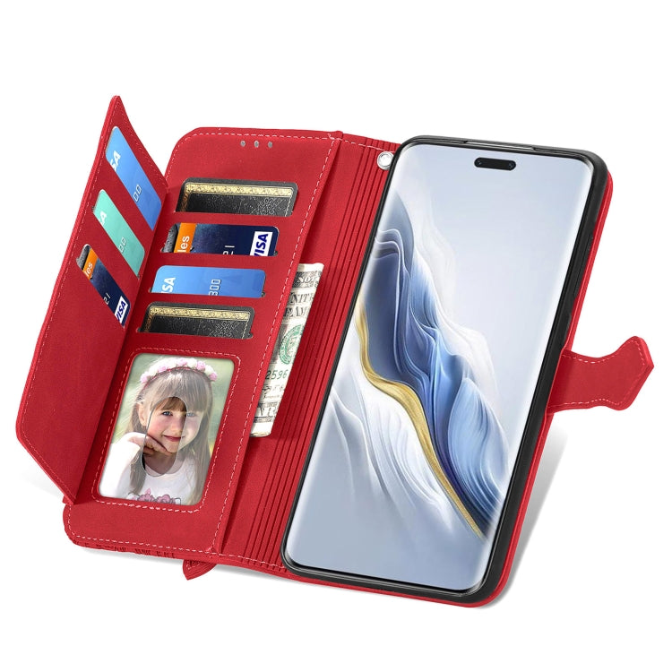 For Honor Magic6 Pro Embossed Flower Zipper Leather Phone Case(Red)