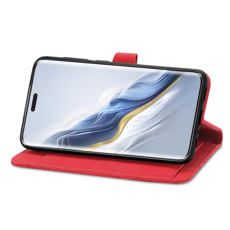 For Honor Magic6 Pro Embossed Flower Zipper Leather Phone Case(Red)