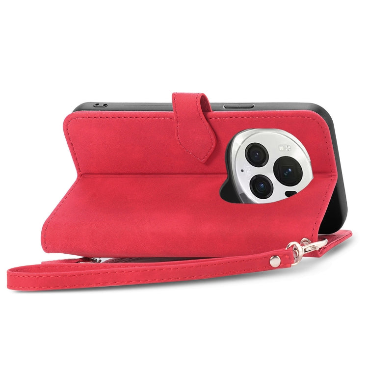 For Honor Magic6 Pro Embossed Flower Zipper Leather Phone Case(Red)