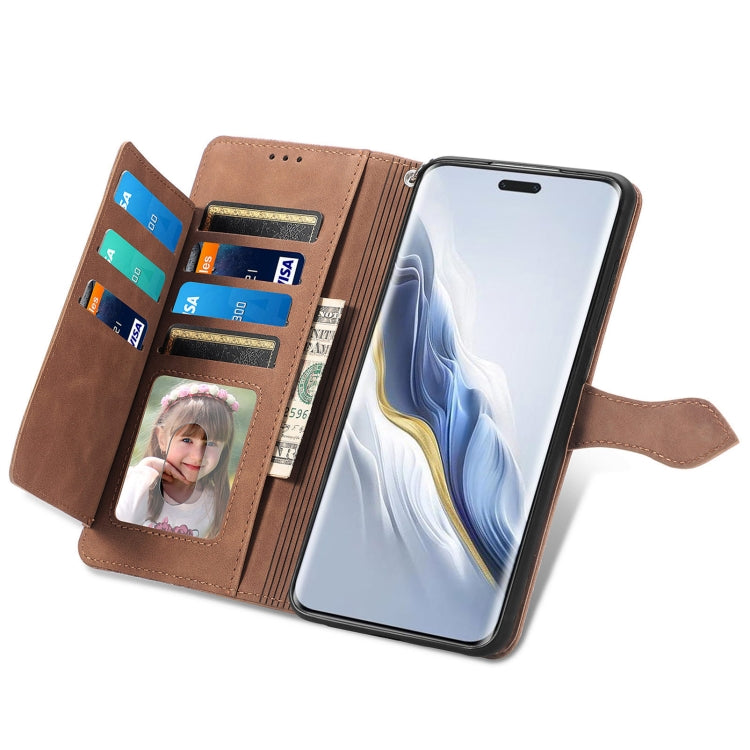 For Honor Magic6 Pro Embossed Flower Zipper Leather Phone Case(Brown)