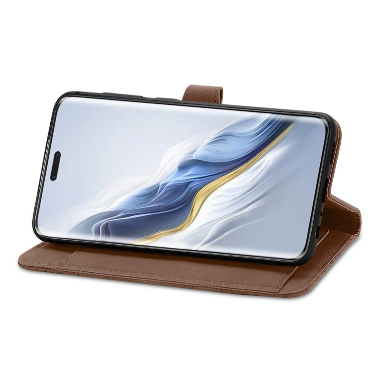 For Honor Magic6 Pro Embossed Flower Zipper Leather Phone Case(Brown)