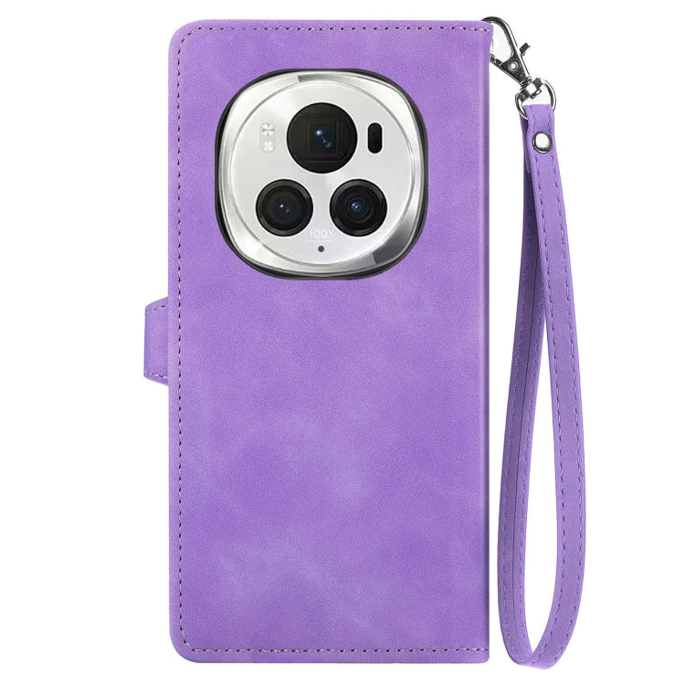 For Honor Magic6 Pro Embossed Flower Zipper Leather Phone Case(Purple)