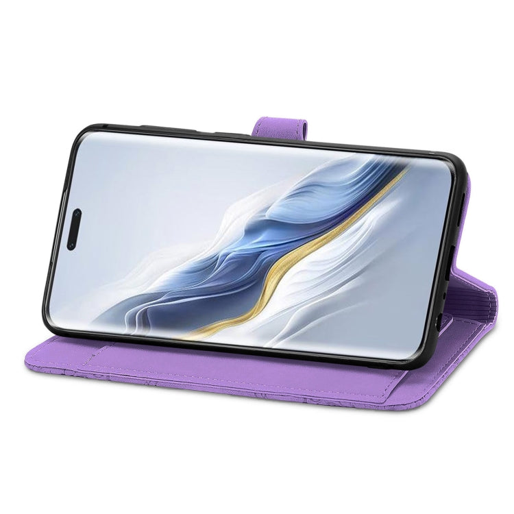 For Honor Magic6 Pro Embossed Flower Zipper Leather Phone Case(Purple)