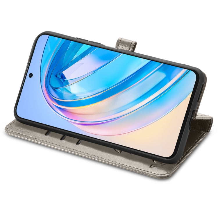 For Honor X6A Cat and Dog Embossed Leather Phone Case(Grey)