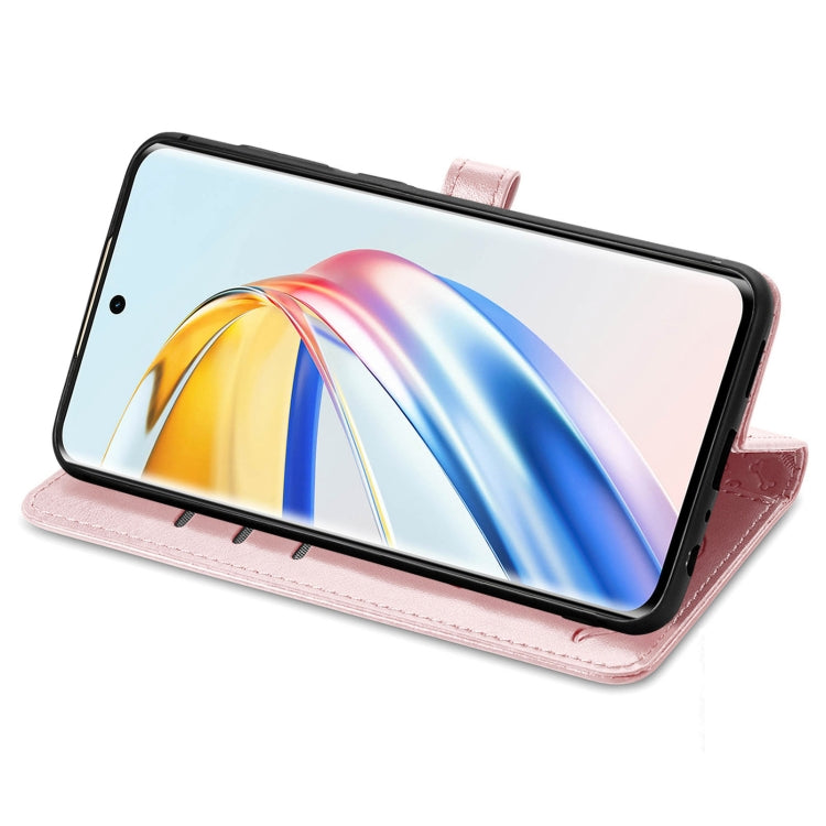 For Honor X9b Cat and Dog Embossed Leather Phone Case(Rose Gold)