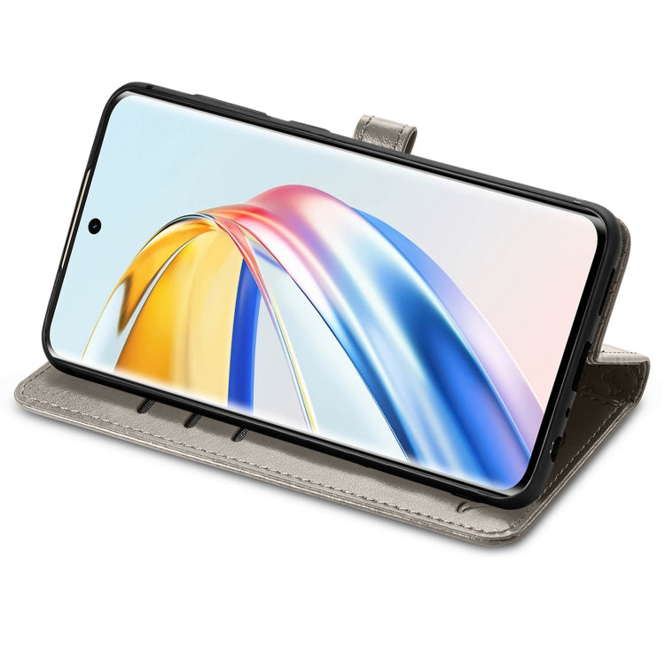 For Honor X9b Cat and Dog Embossed Leather Phone Case(Grey)