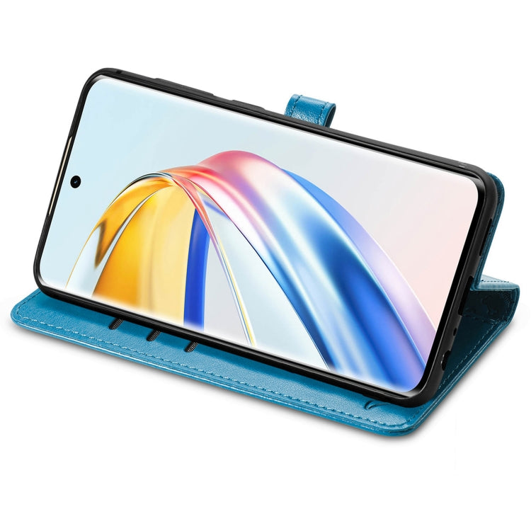 For Honor X9b Cat and Dog Embossed Leather Phone Case(Blue)