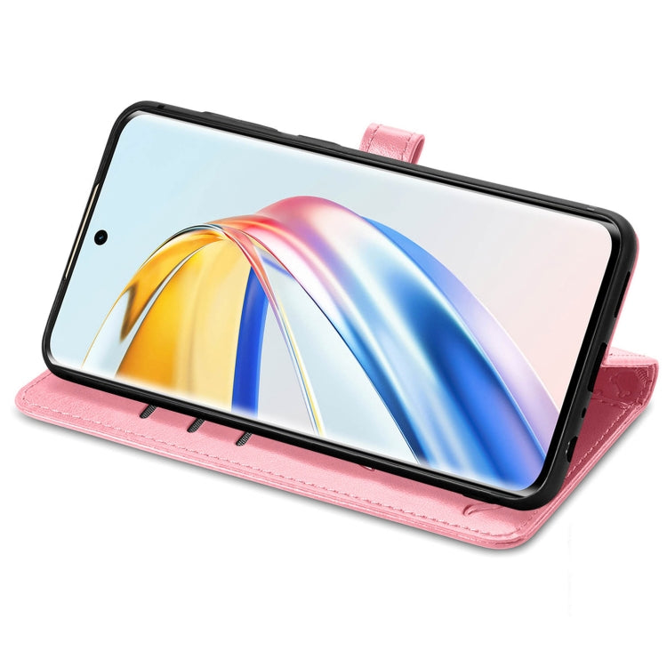 For Honor X9b Cat and Dog Embossed Leather Phone Case(Pink)